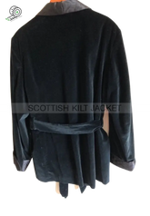 Men’s Black Velvet Quilted Coat For Evening Hosting Smoking Jackets